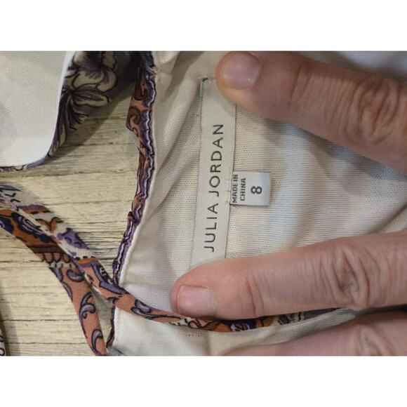 Julia Jordan Paisley Print Dress M Multicolor V-Neck Open Back Short - Picture 8 of 8